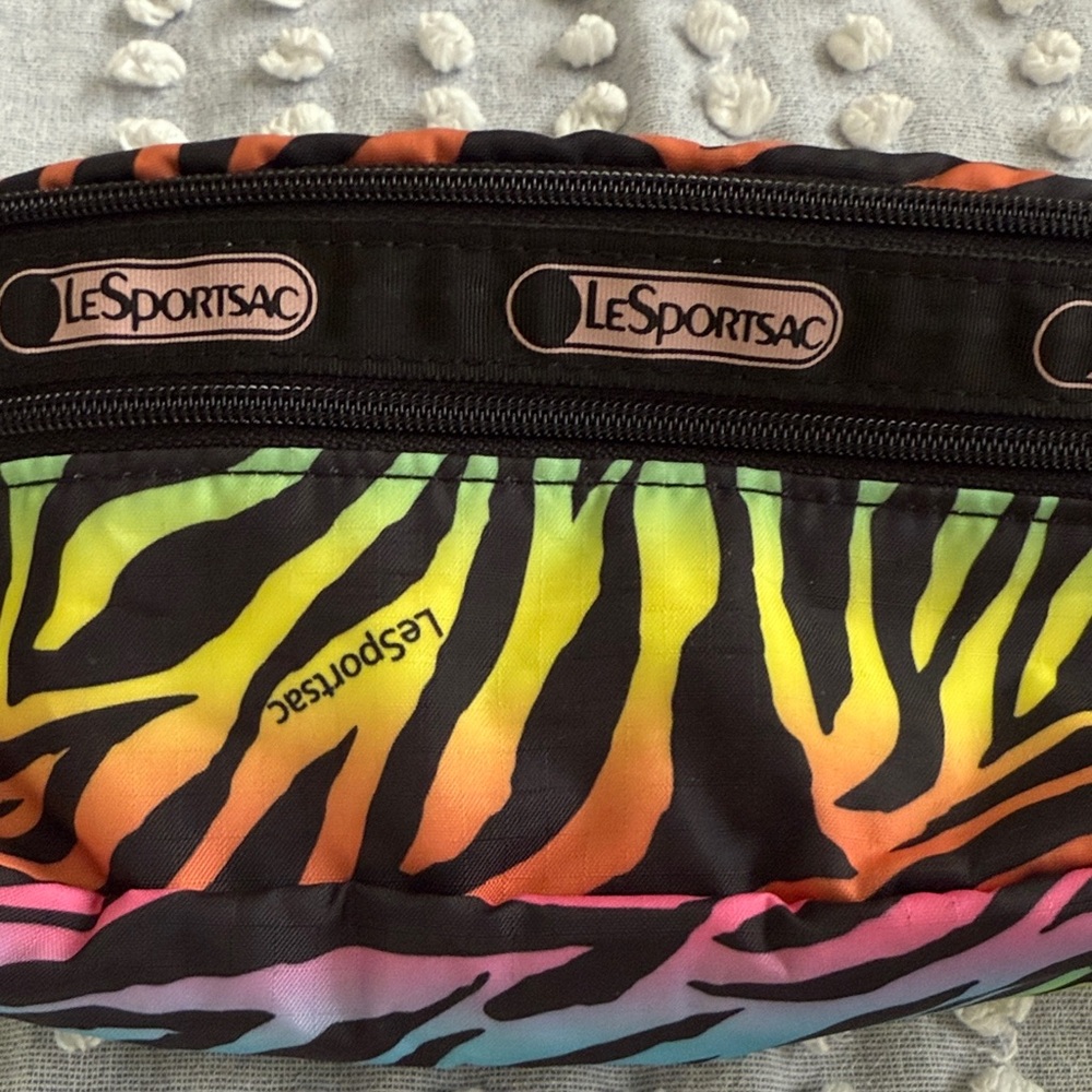 Vintage LeSportsac Rare Neon Zebra Print Fanny Pack Belt Bag